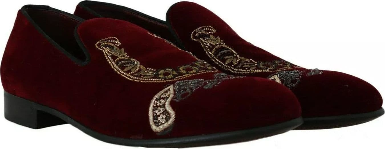 Bordeaux Velvet Loafers Gun Horseshoe Shoes - 7
