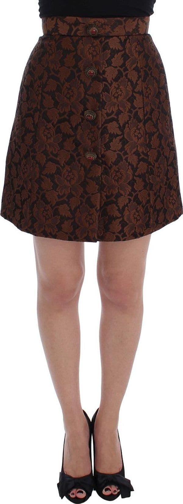 Brown Floral Brocade Mini Bubble Skirt