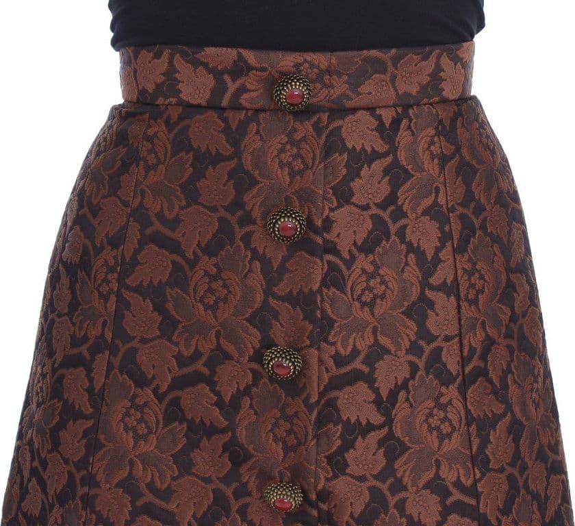 Brown Floral Brocade Mini Bubble Skirt - 5