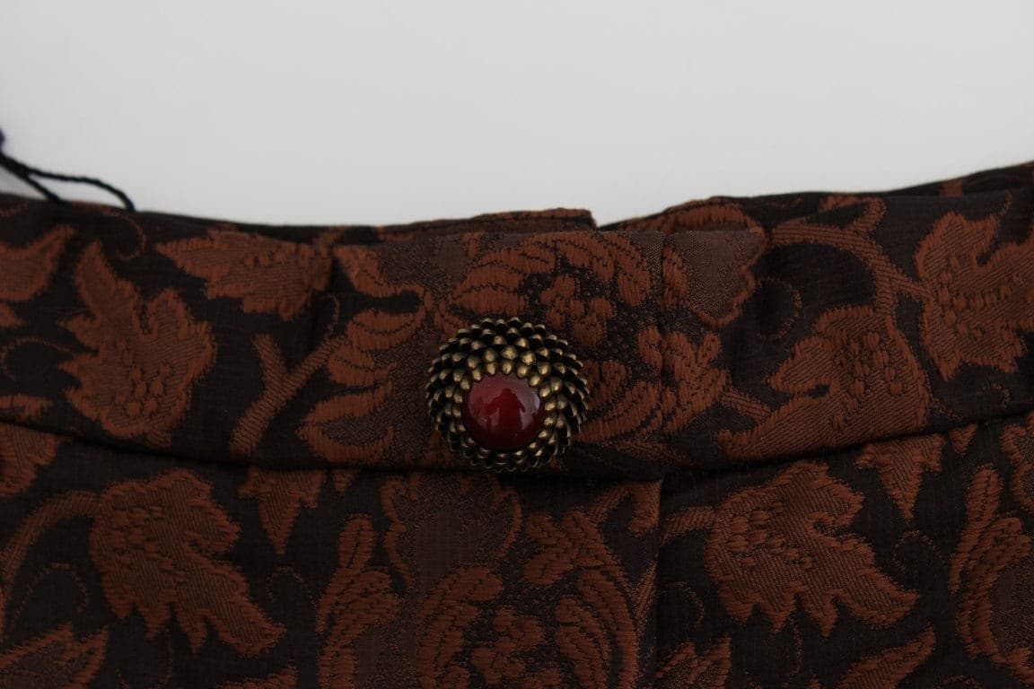 Brown Floral Brocade Mini Bubble Skirt - 8