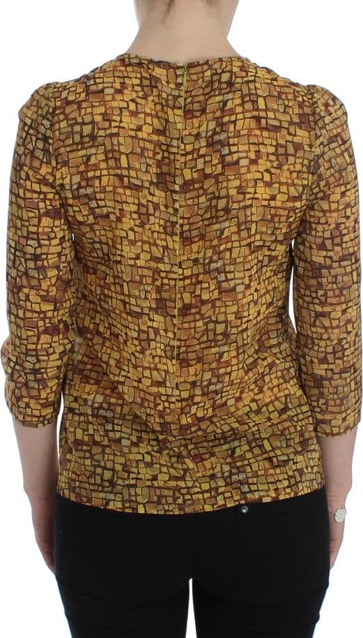 Multicolor Mosaic Print Silk Blouse T-shirt - 3
