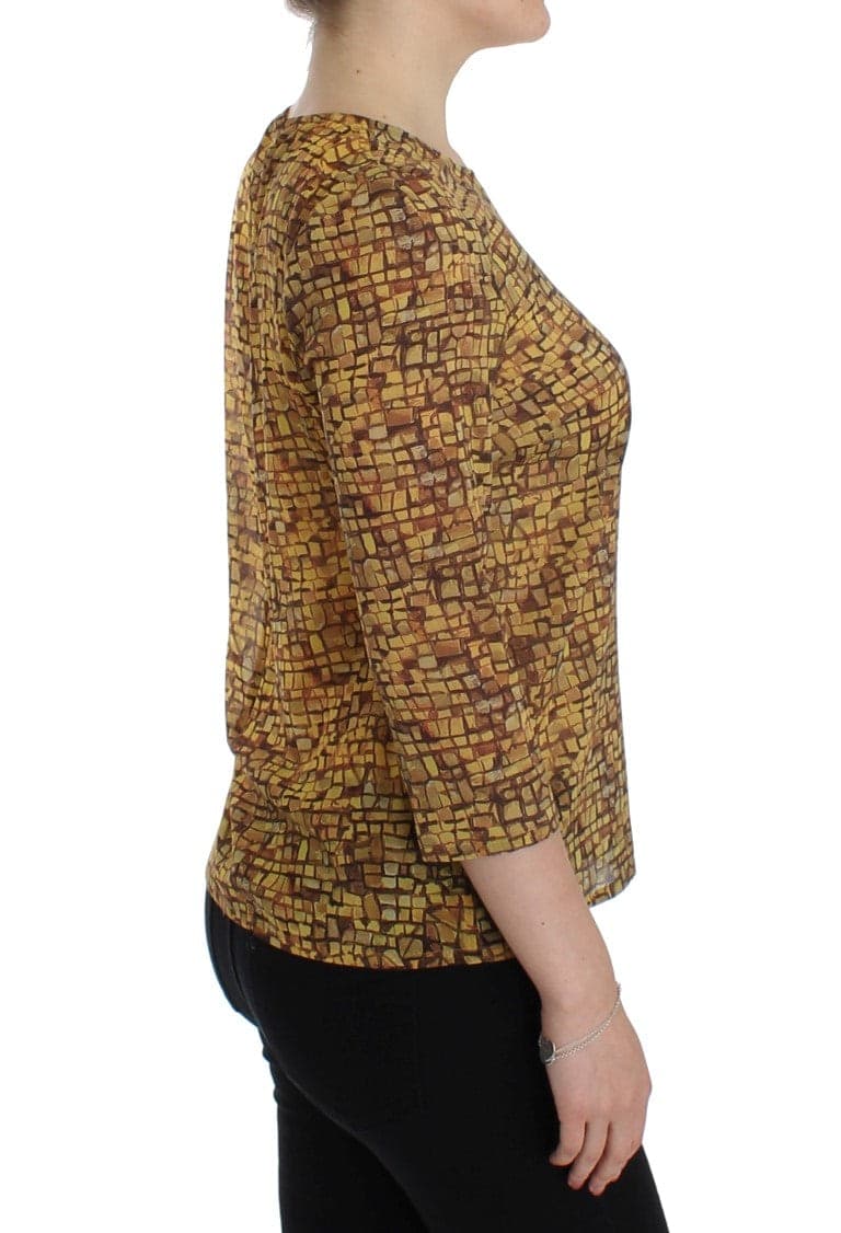 Multicolor Mosaic Print Silk Blouse T-shirt - 4