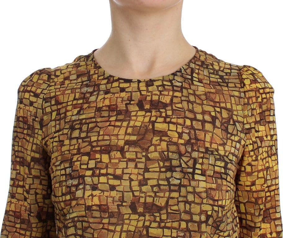 Multicolor Mosaic Print Silk Blouse T-shirt - 5