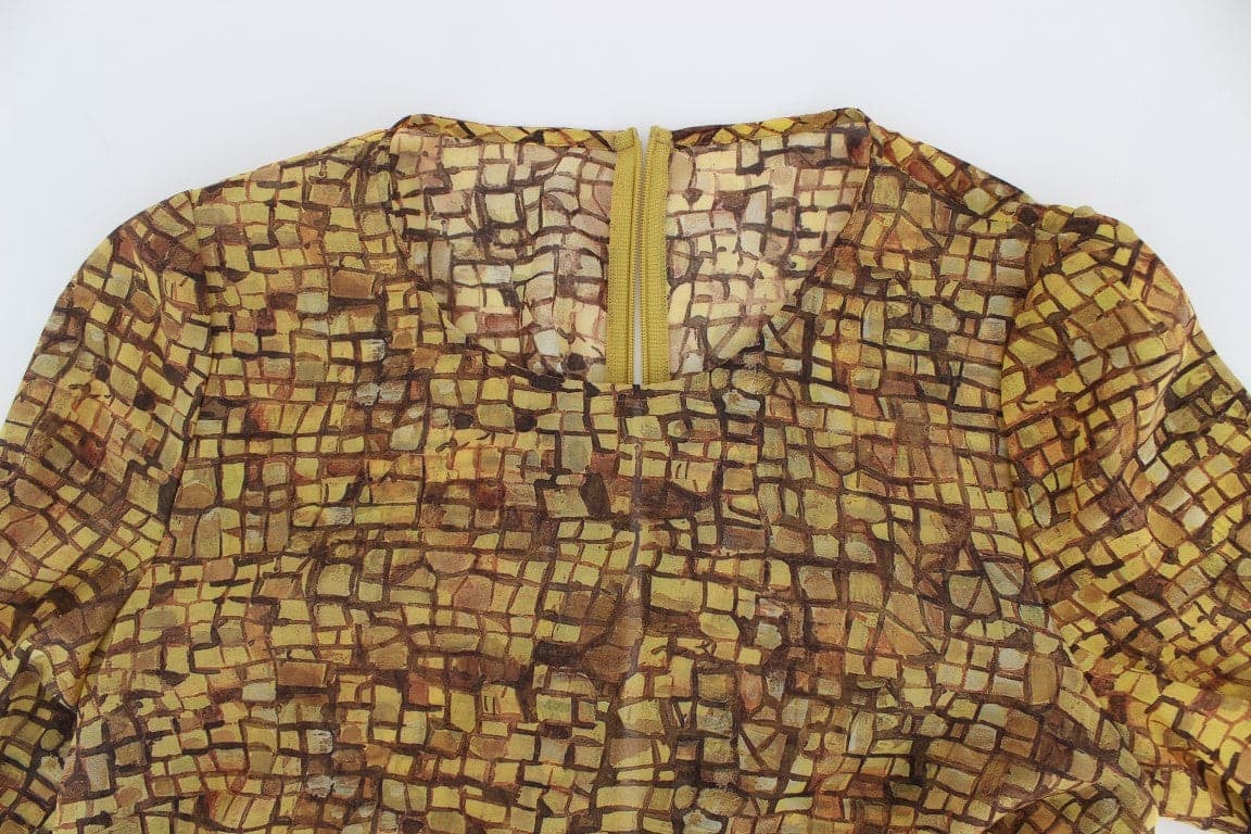 Multicolor Mosaic Print Silk Blouse T-shirt - 6