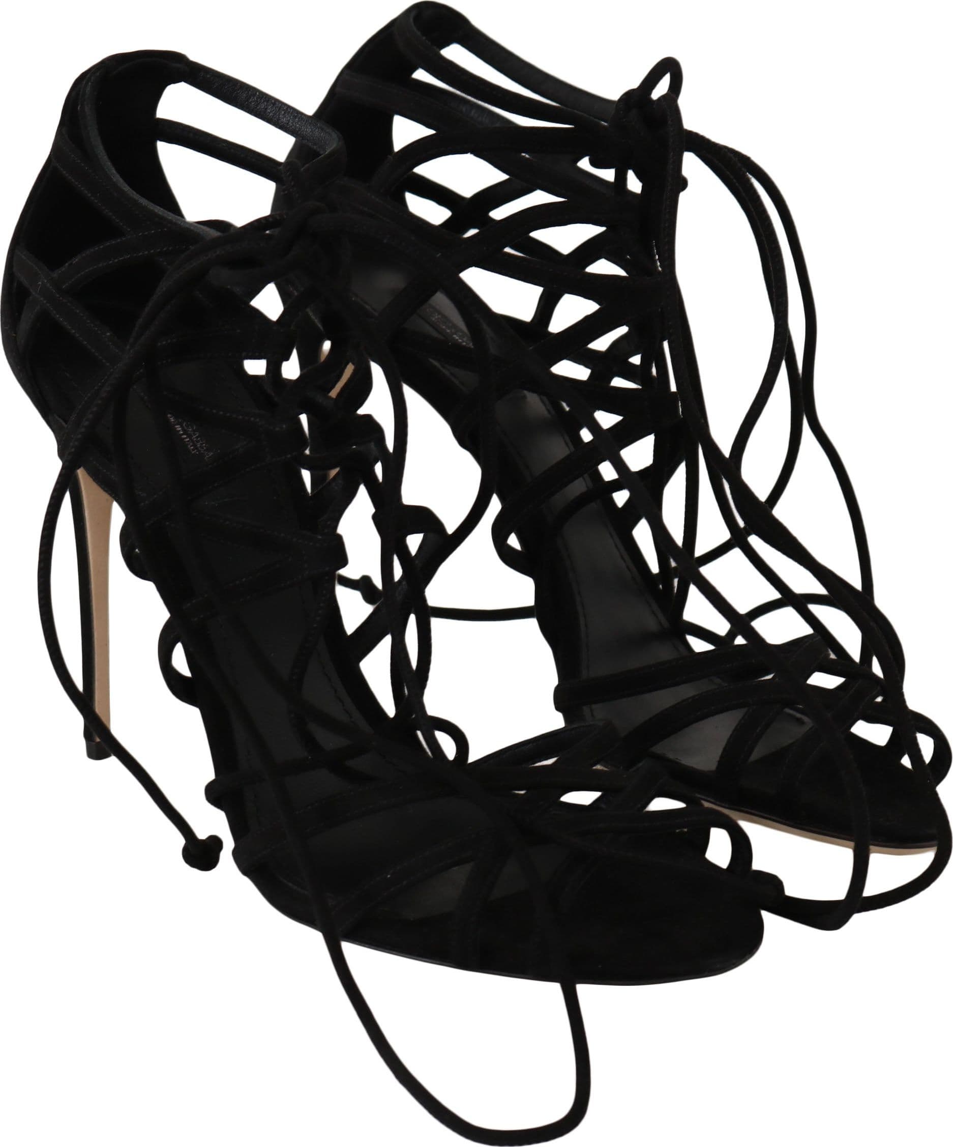 Black Suede Strap Stilettos Sandals - 2