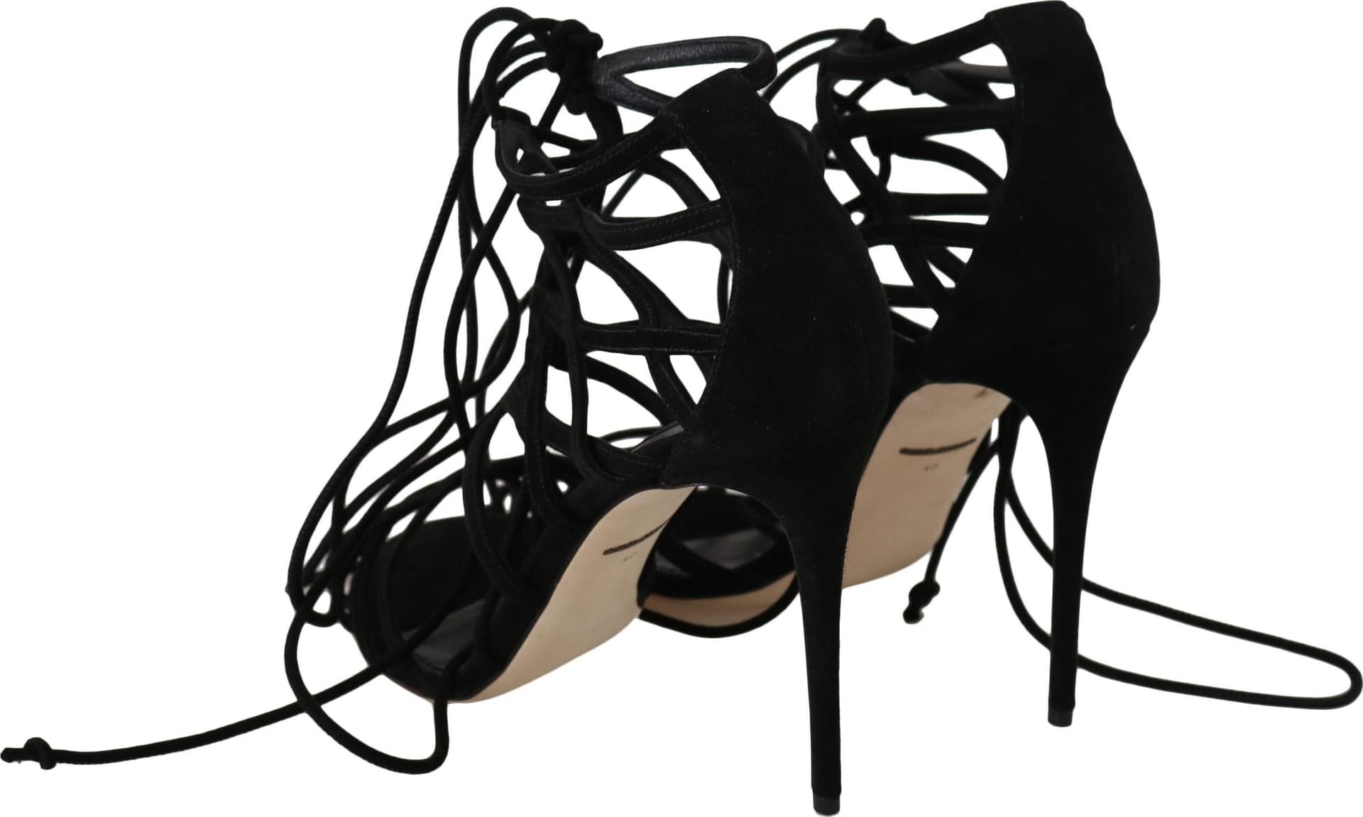 Black Suede Strap Stilettos Sandals - 3