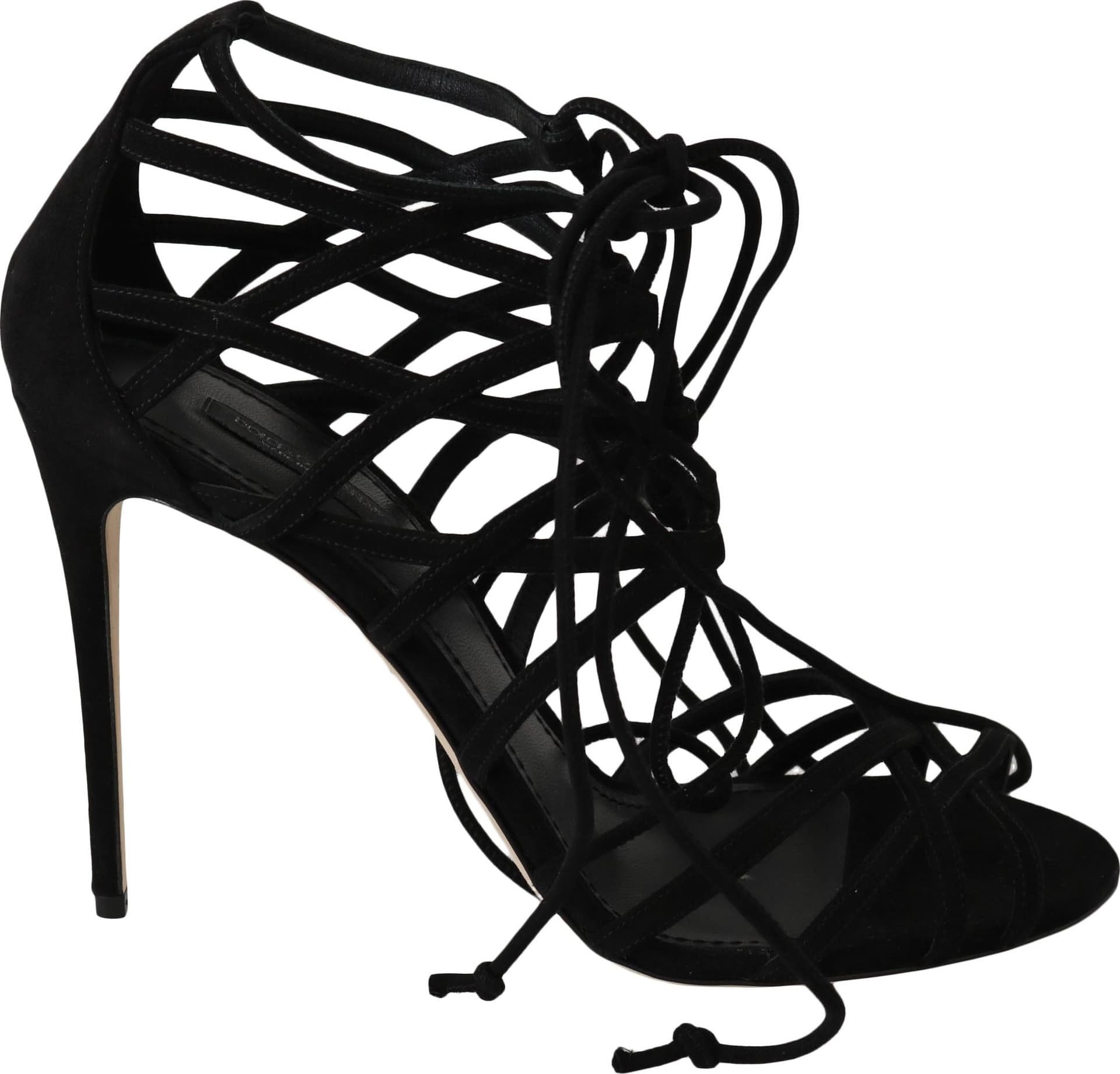 Black Suede Strap Stilettos Sandals - 4