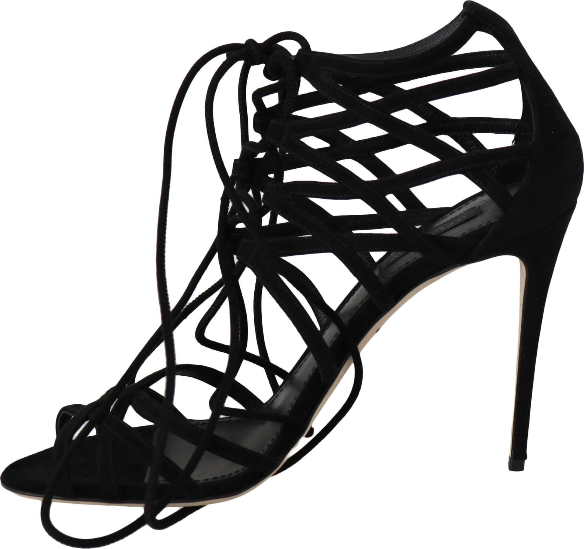 Black Suede Strap Stilettos Sandals - 5