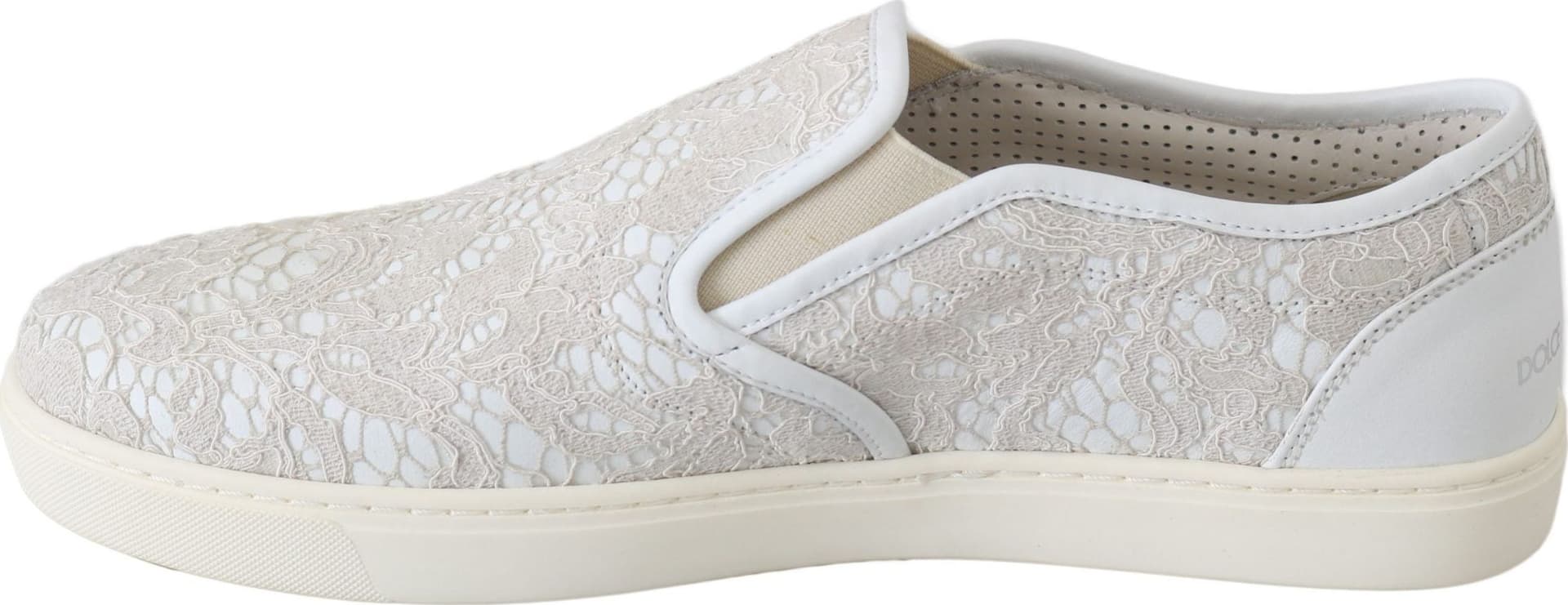 White Leather Lace Slip On Loafers Shoes - 2