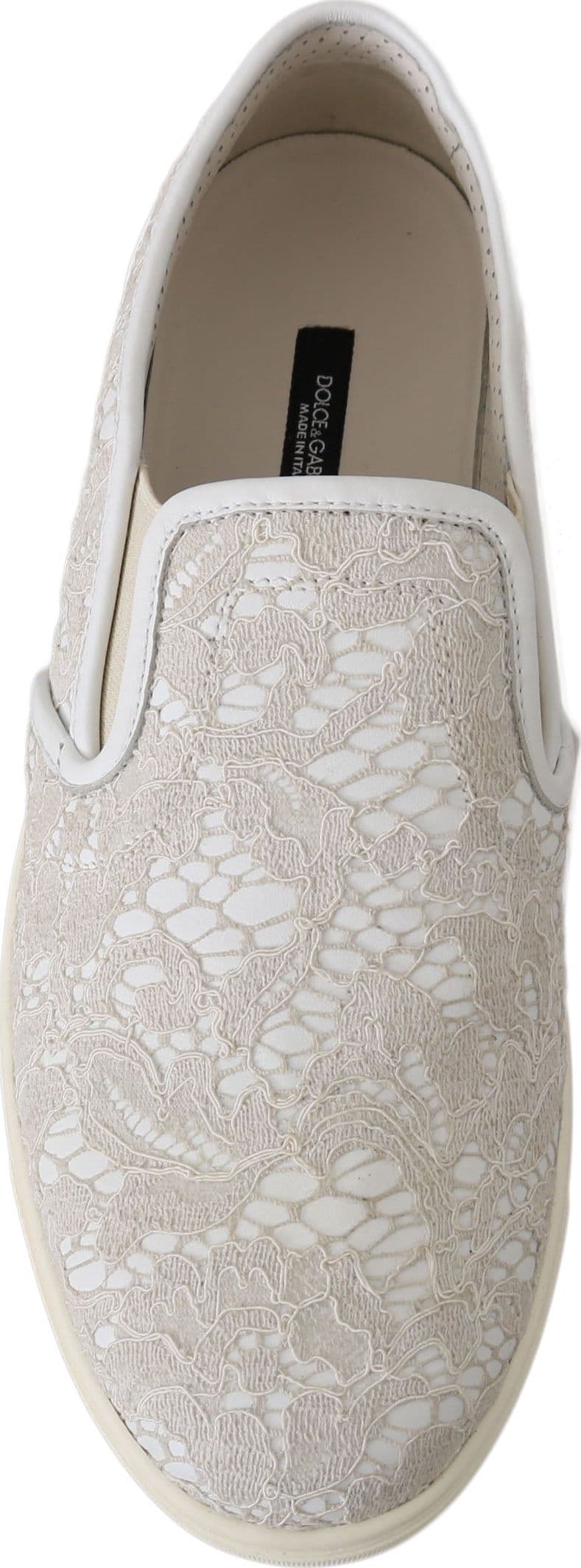 White Leather Lace Slip On Loafers Shoes - 4