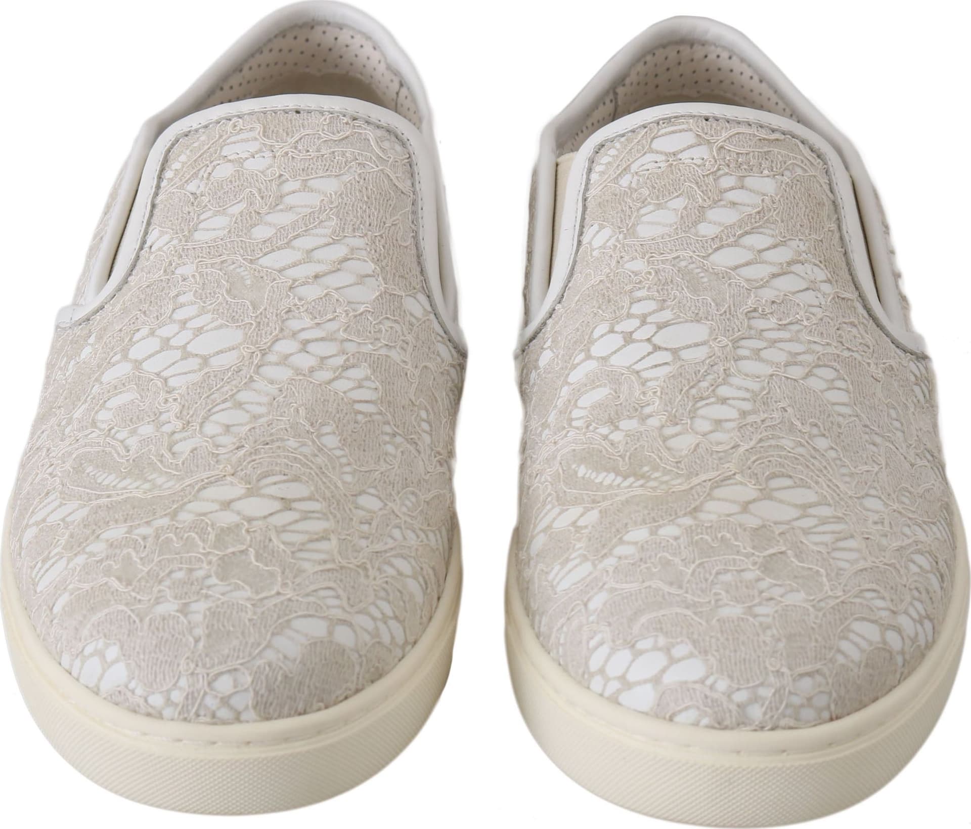 White Leather Lace Slip On Loafers Shoes - 7