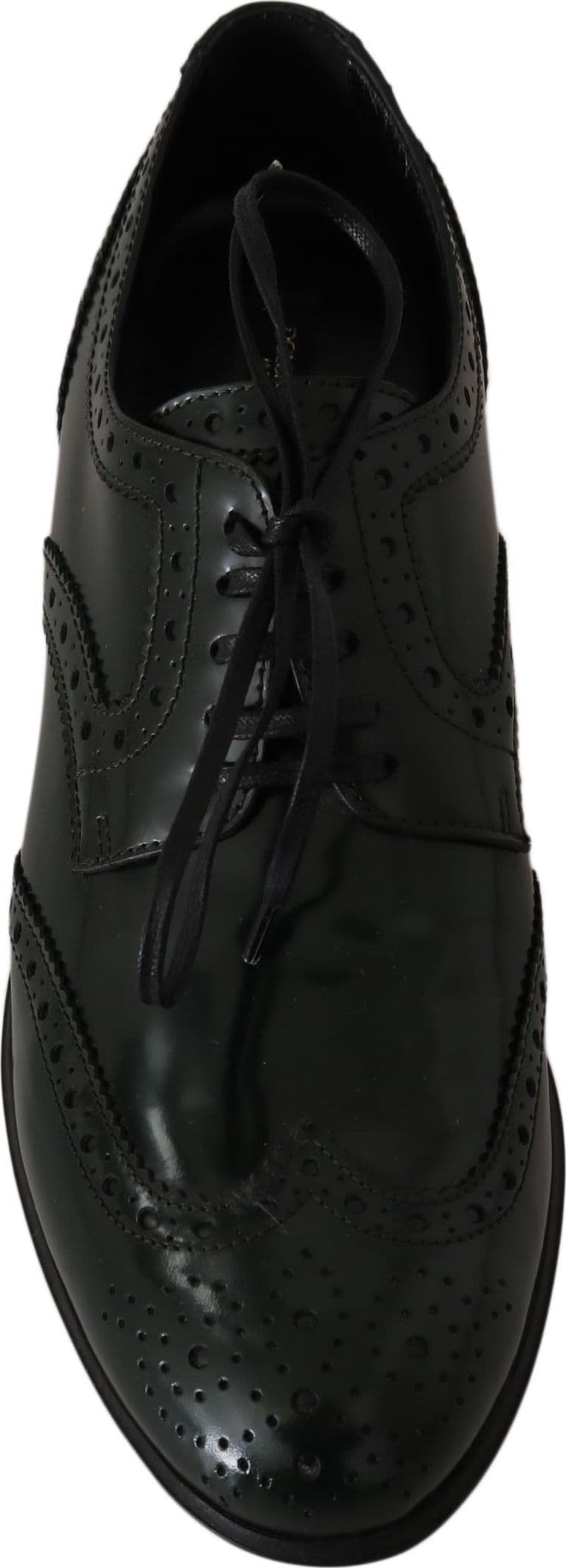 Green Leather Broque Oxford Wingtip Shoes - 3