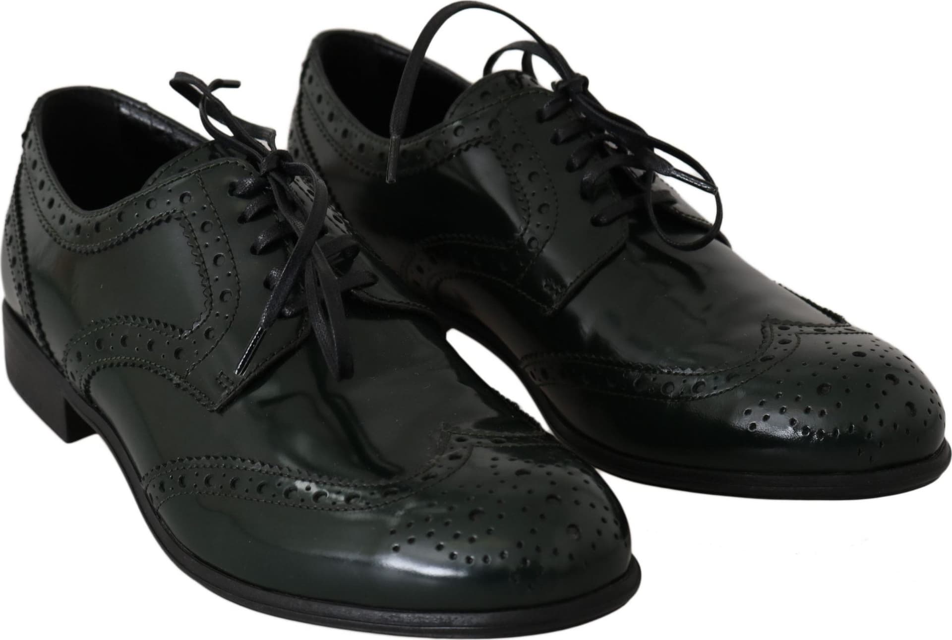 Green Leather Broque Oxford Wingtip Shoes - 4