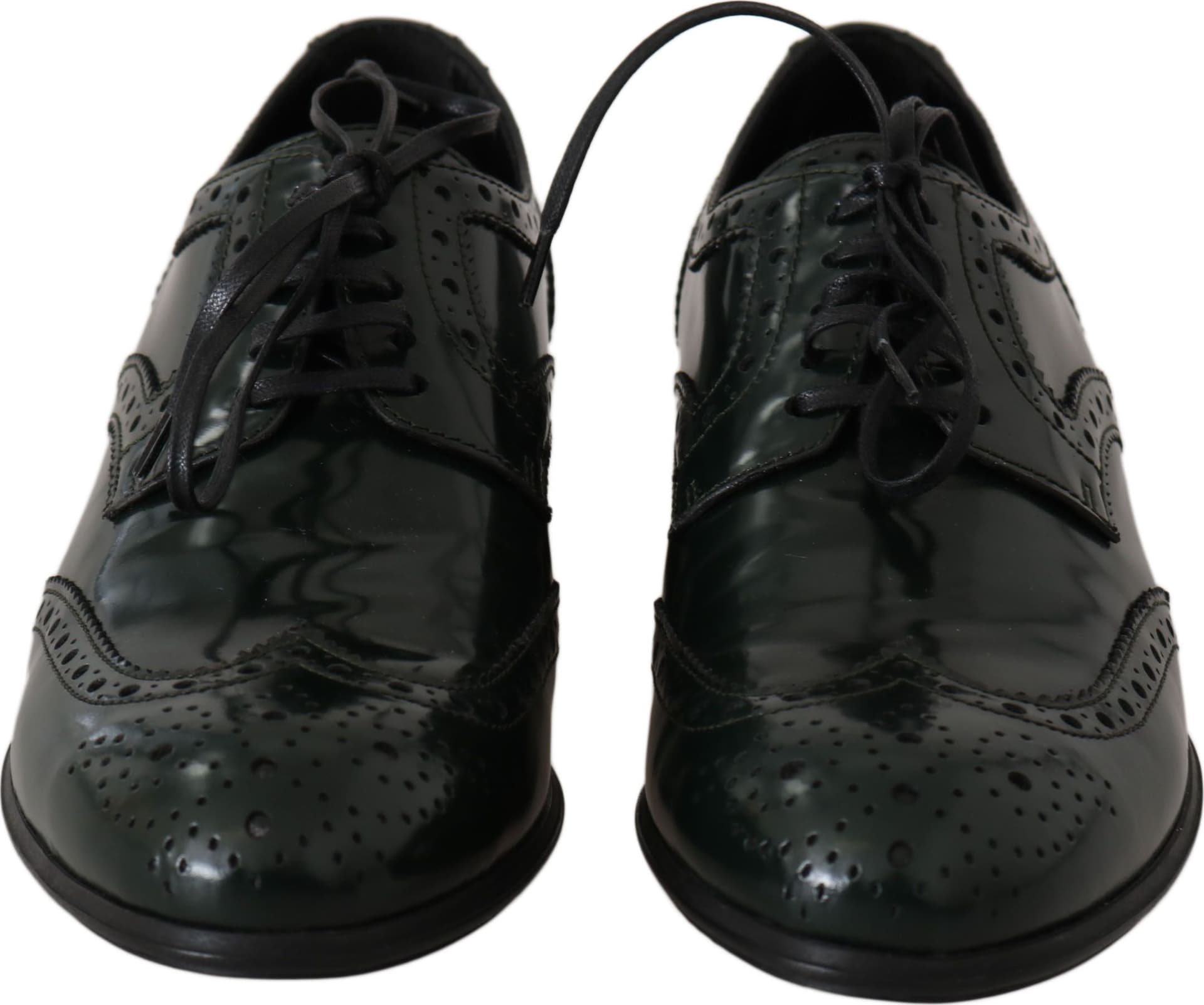 Green Leather Broque Oxford Wingtip Shoes - 6
