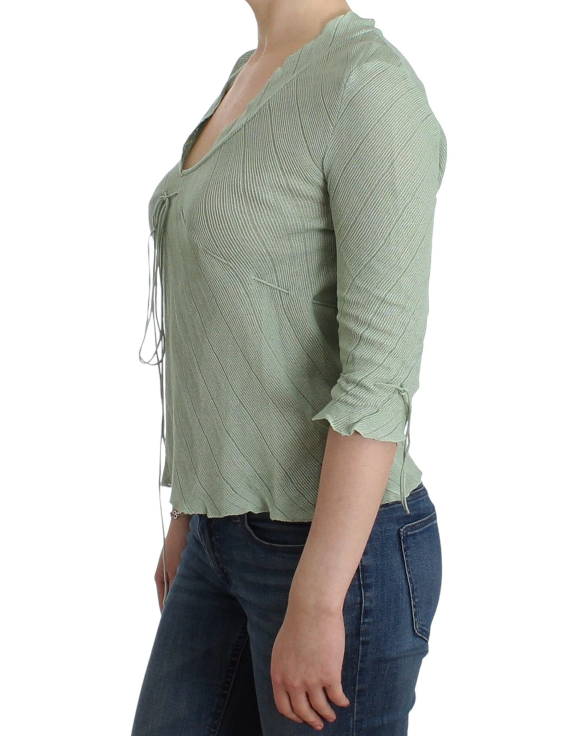 Green Lightweight Knit Sweater Top Blouse - 2