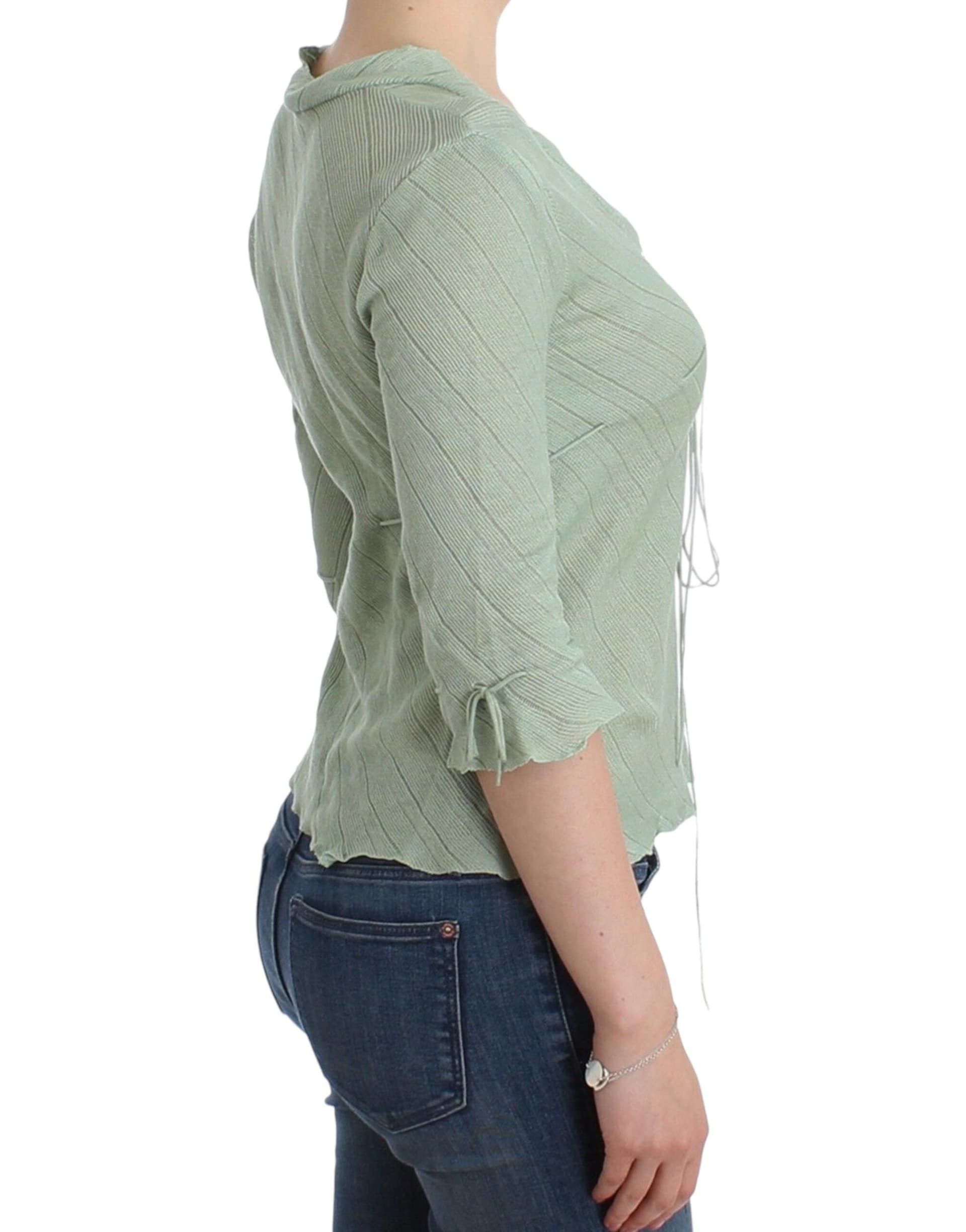 Green Lightweight Knit Sweater Top Blouse - 4