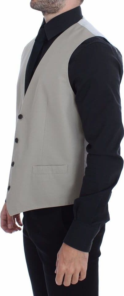 Beige Cotton Silk Blend Dress Vest Blazer - 3