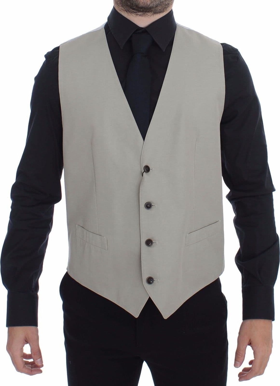 Beige Cotton Silk Blend Dress Vest Blazer - 8