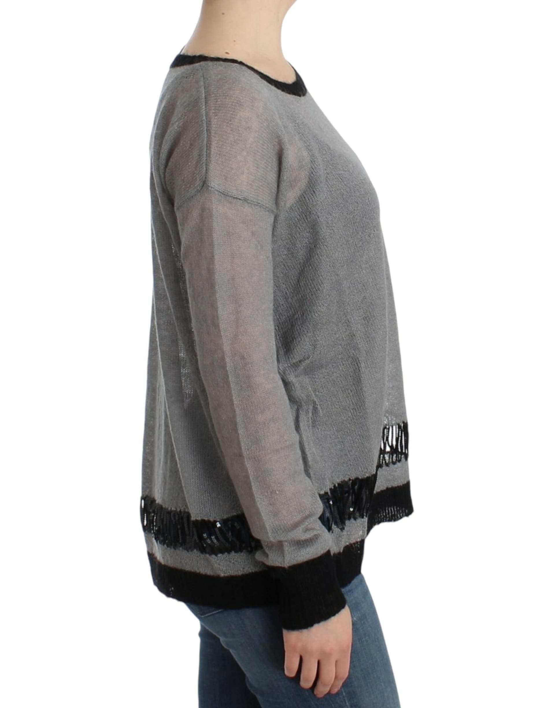 Gray embellished asymmetric sweater - 6
