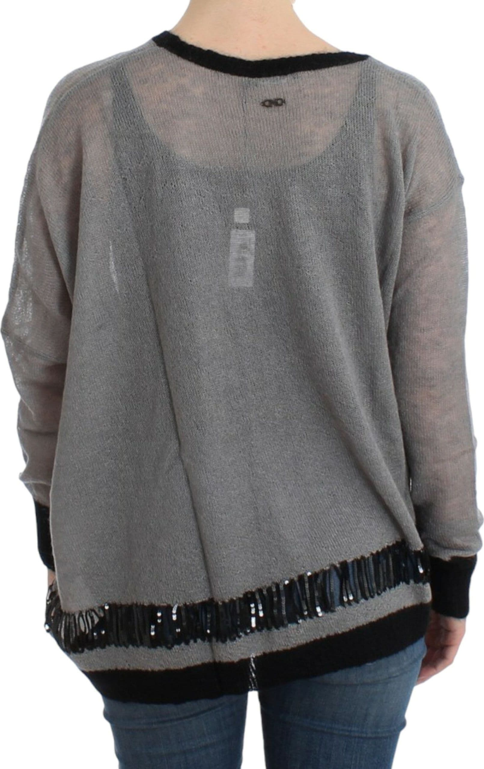 Gray embellished asymmetric sweater - 7
