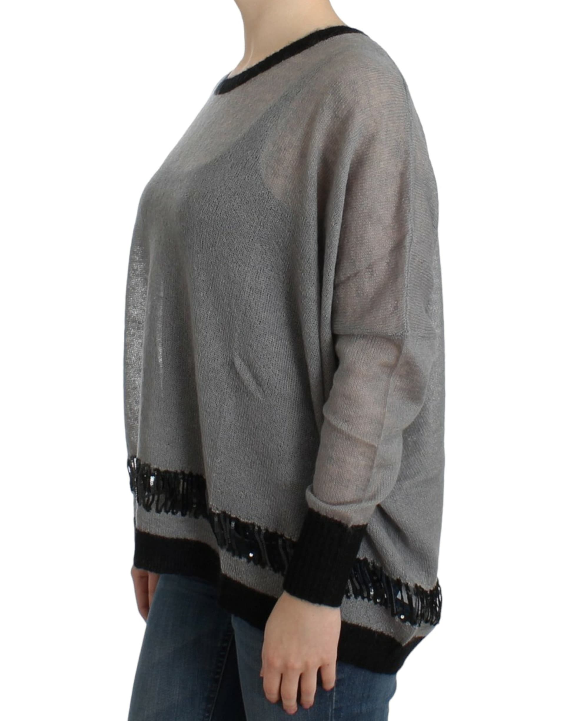 Gray embellished asymmetric sweater - 8