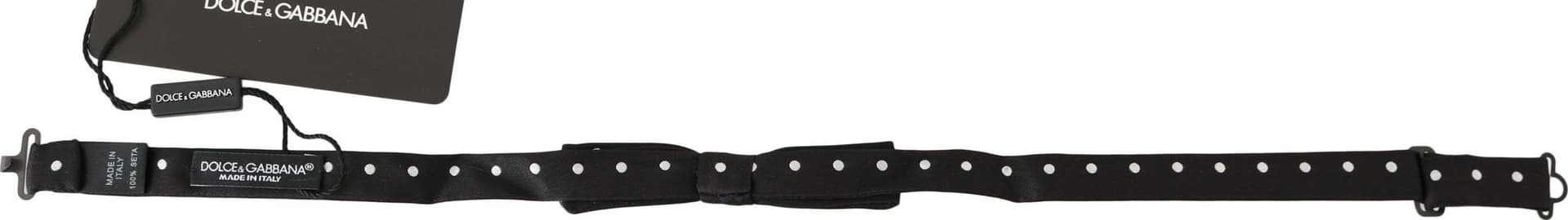Black 100% Silk Polka Dot Adjustable Neck Bow Tie - 2