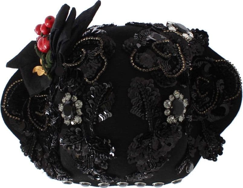 Black Crystal Gold Cherries Brooch Hat - 4