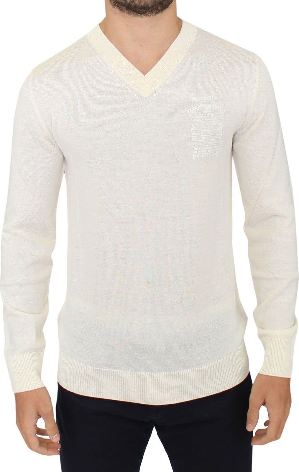Off White Wool Blend V-neck Pullover Sweater