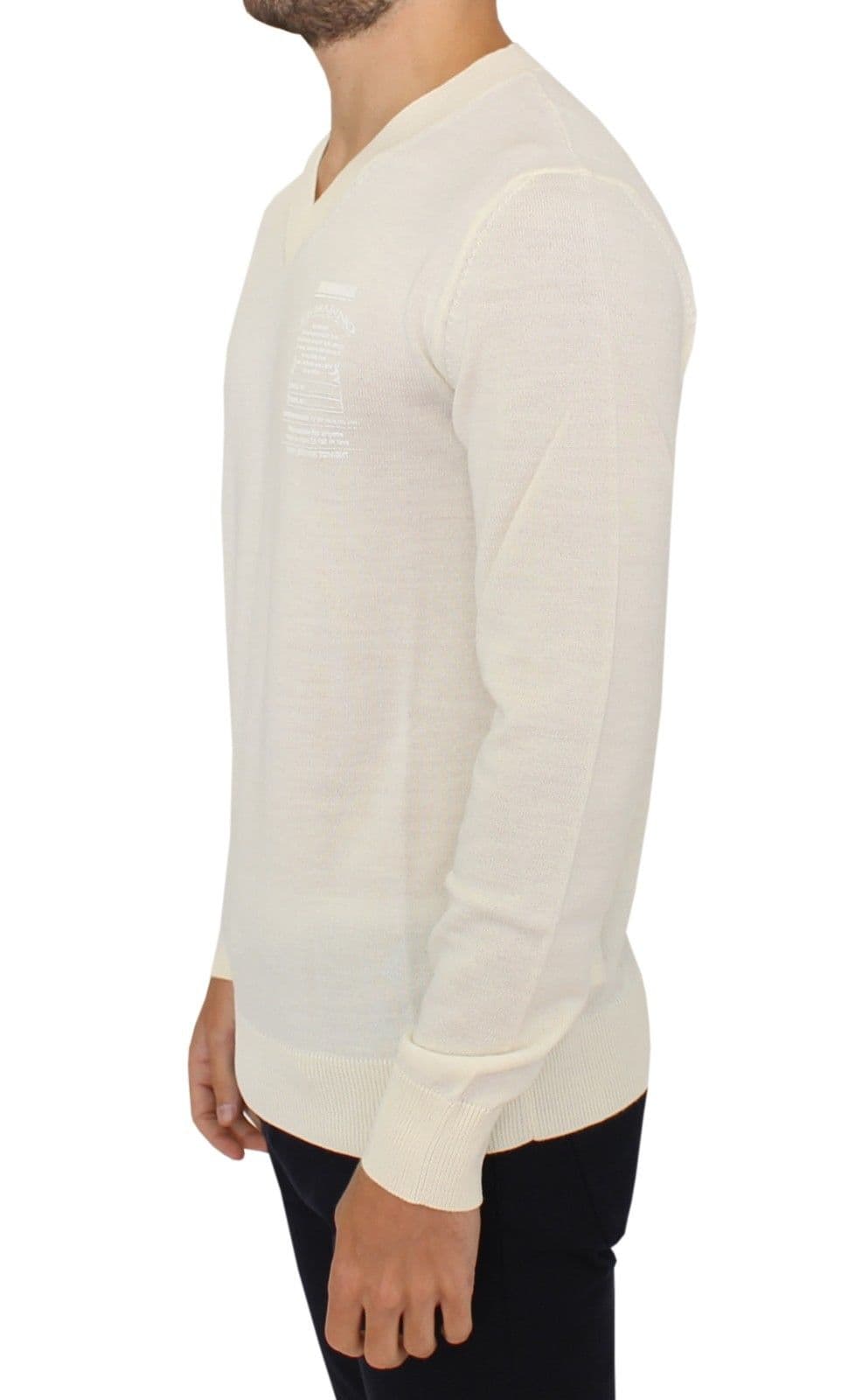 Off White Wool Blend V-neck Pullover Sweater - 2