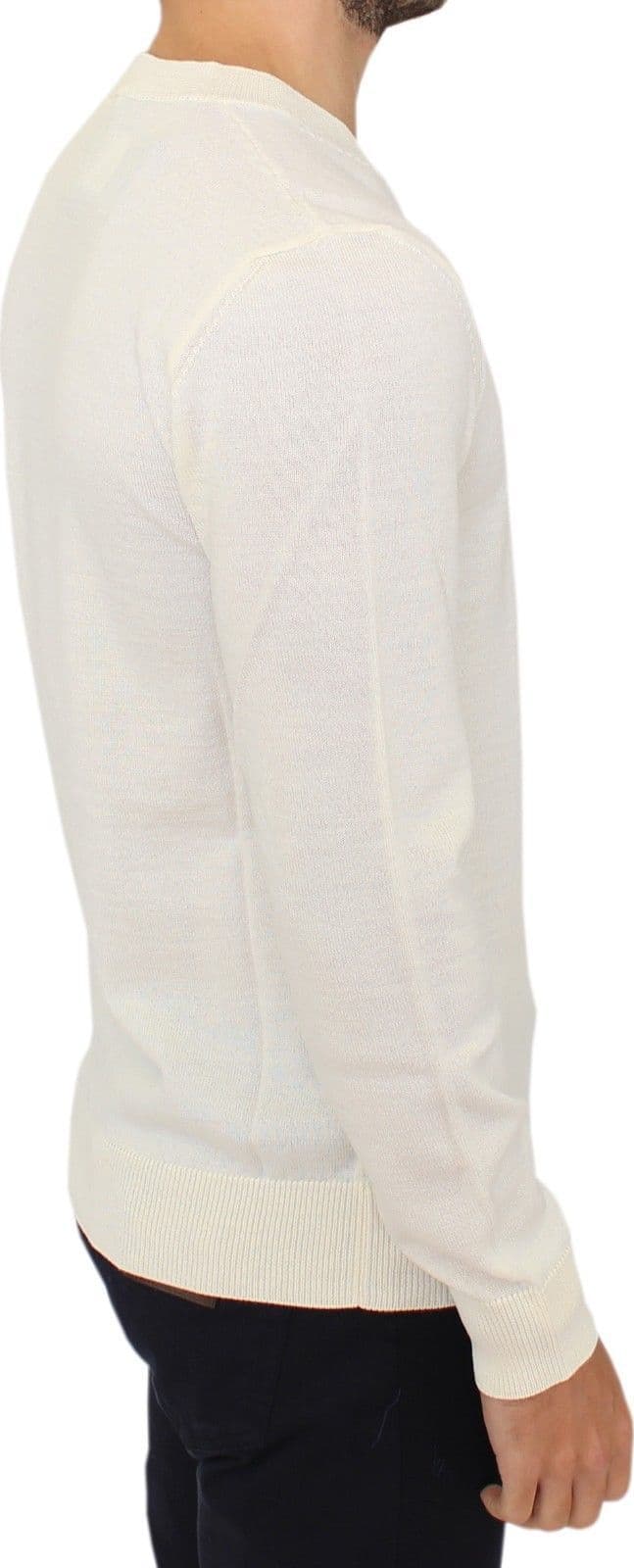 Off White Wool Blend V-neck Pullover Sweater - 3