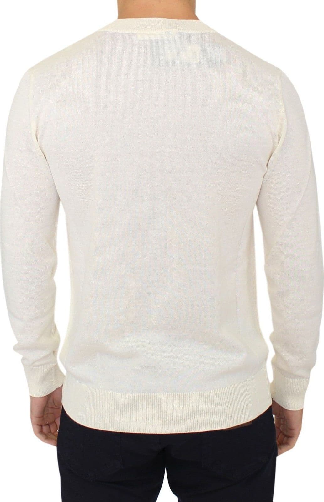 Off White Wool Blend V-neck Pullover Sweater - 4