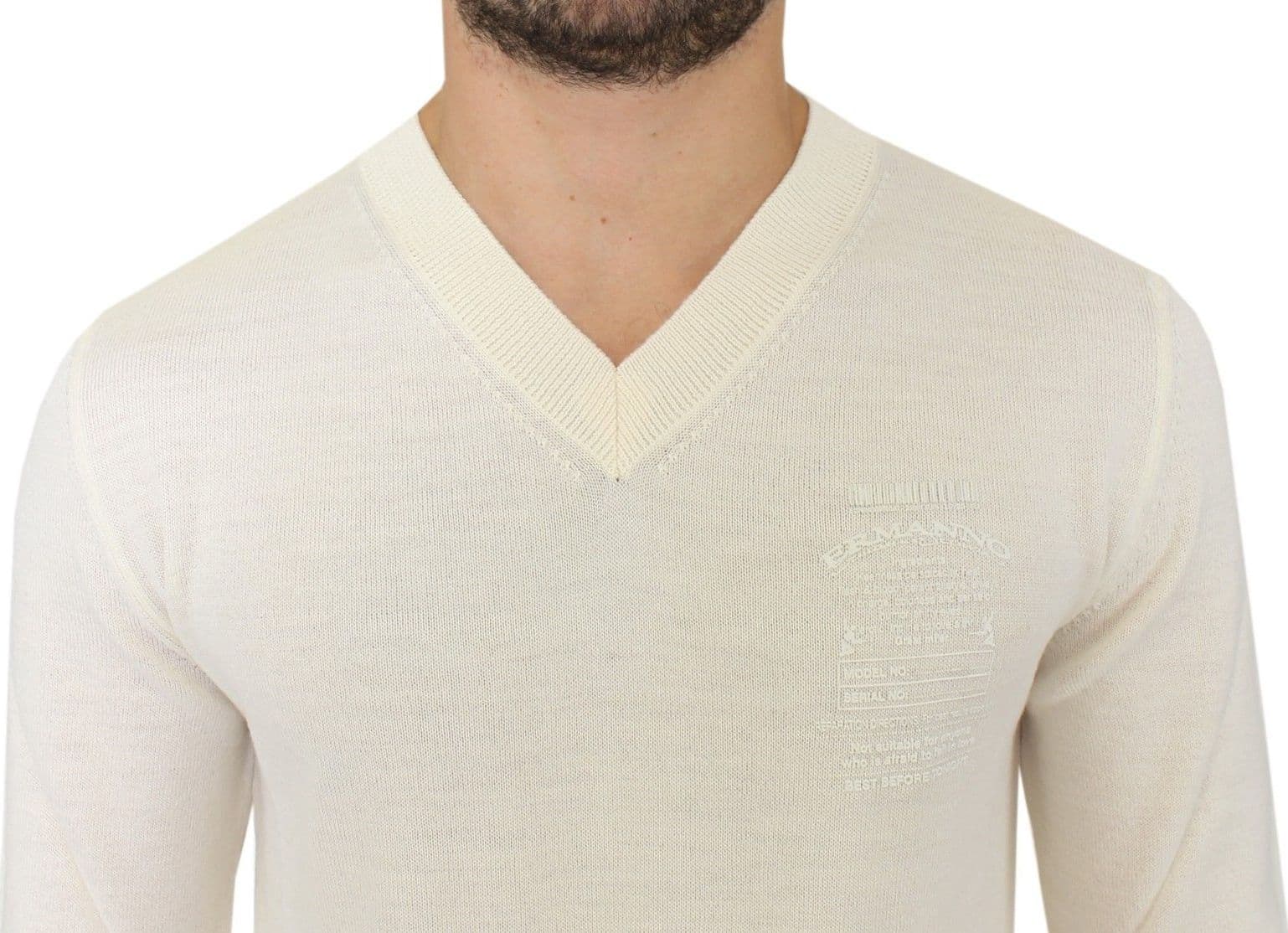 Off White Wool Blend V-neck Pullover Sweater - 5