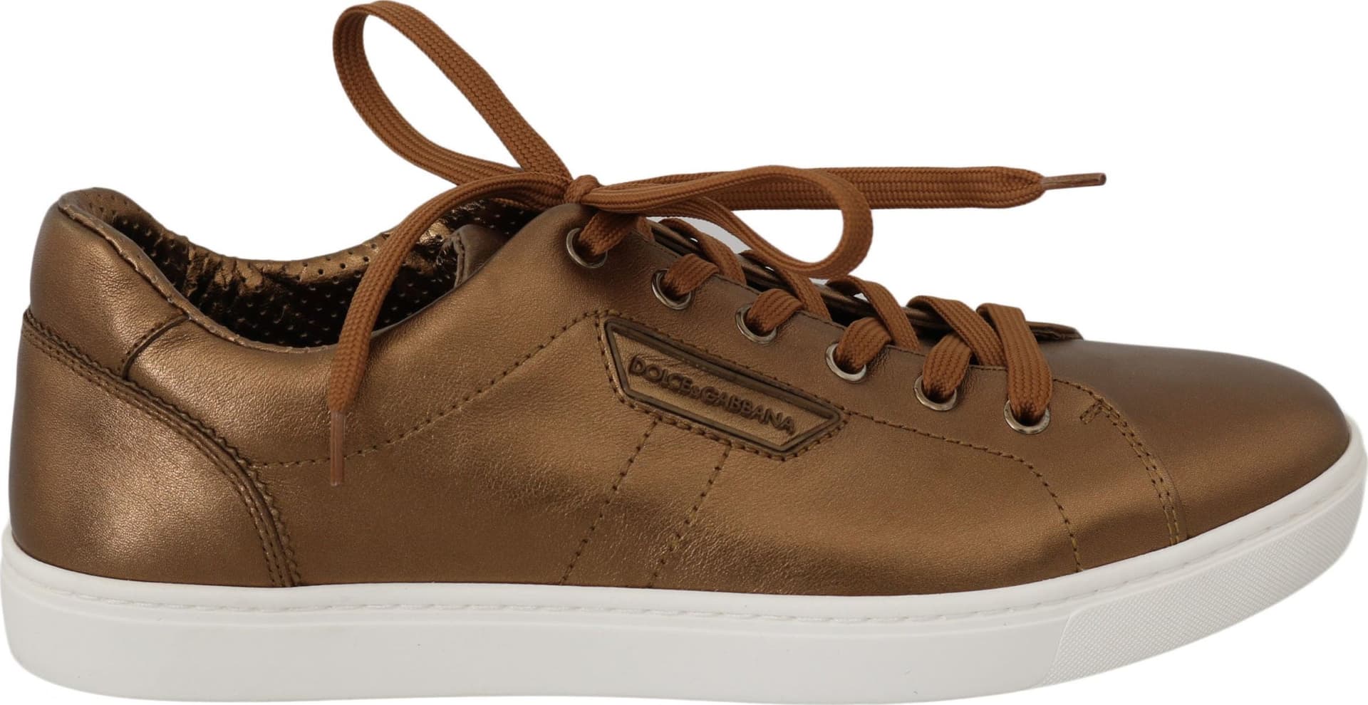 Gold Leather Mens Casual Sneakers - 2