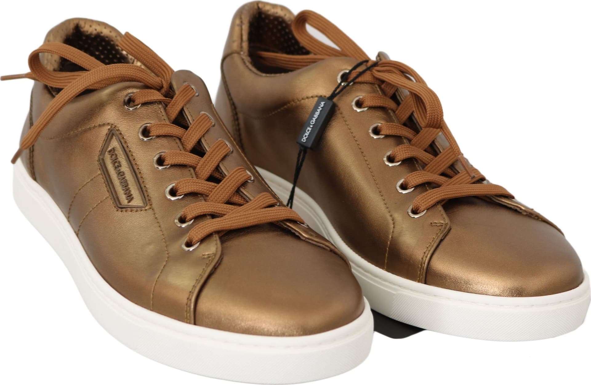 Gold Leather Mens Casual Sneakers - 5