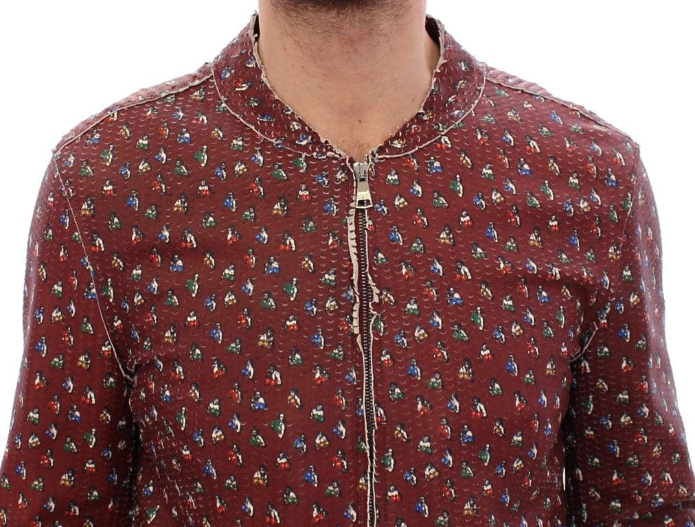 Bordeaux Leather Boxer Print Jacket Coat - 4