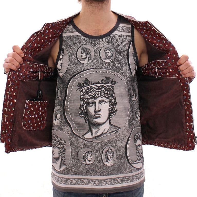 Bordeaux Leather Boxer Print Jacket Coat - 6