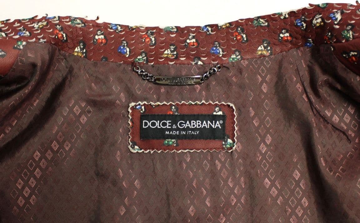 Bordeaux Leather Boxer Print Jacket Coat - 7