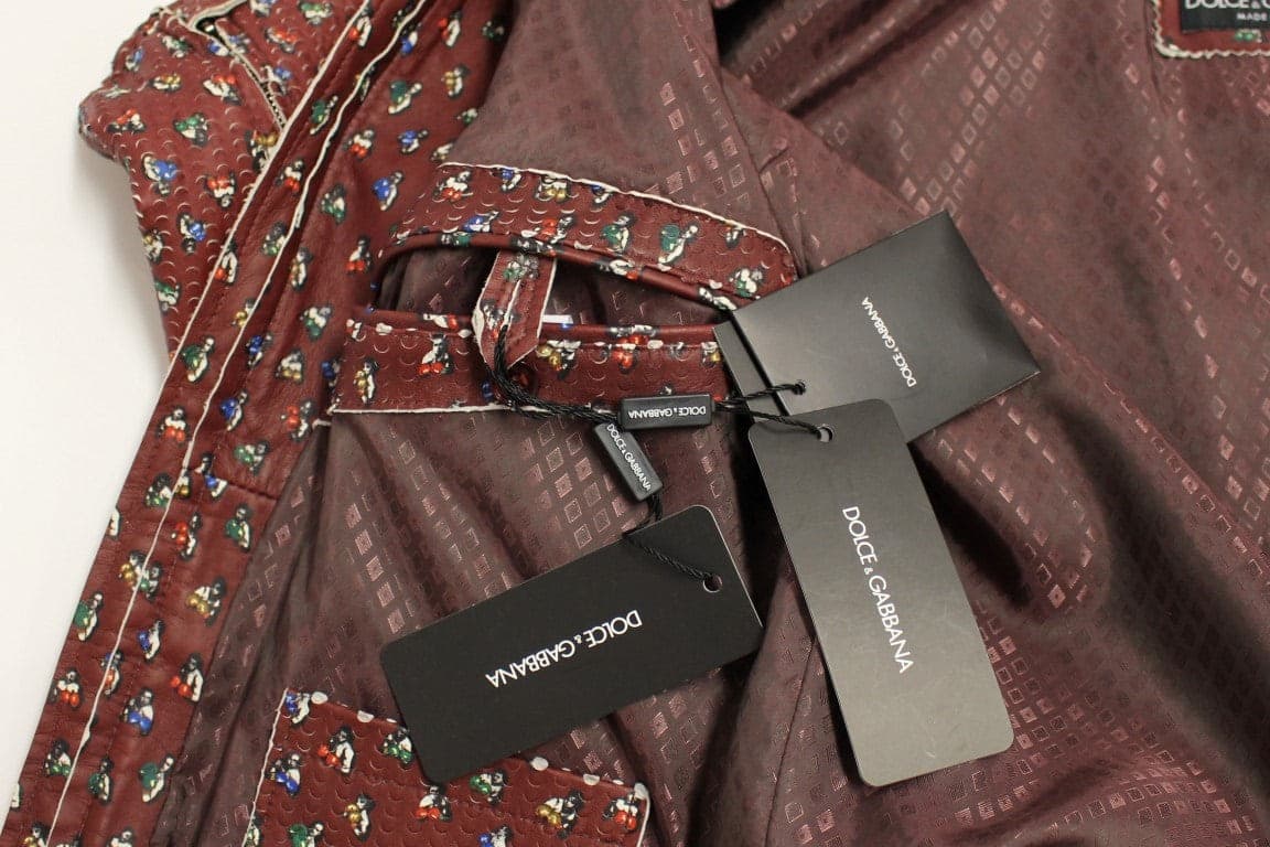 Bordeaux Leather Boxer Print Jacket Coat - 8