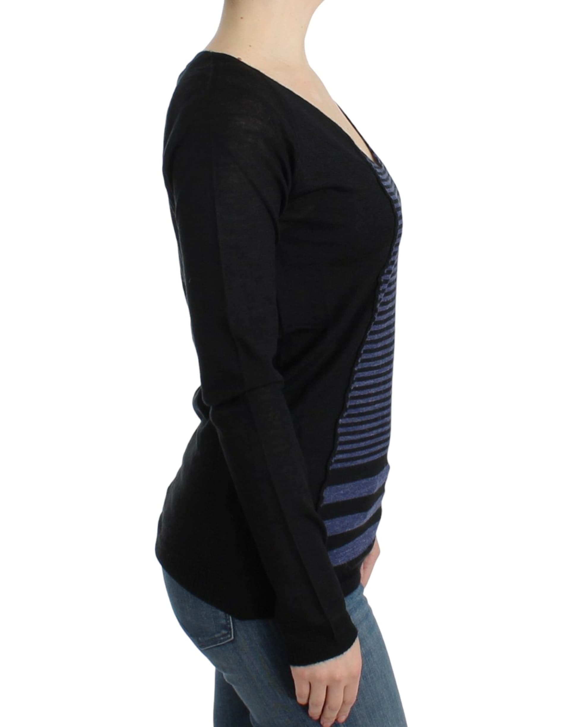 Black striped V-neck sweater - 5