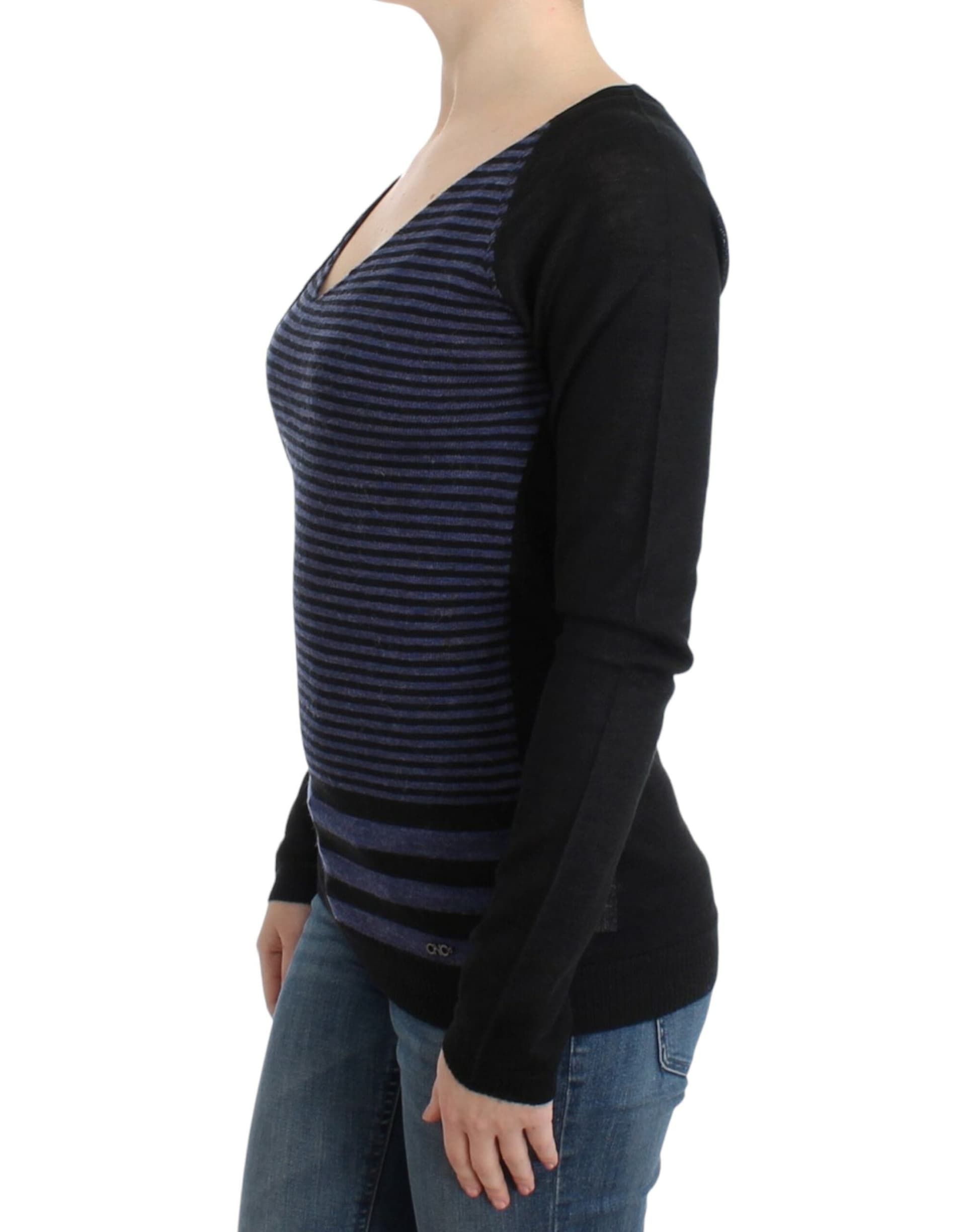 Black striped V-neck sweater - 7