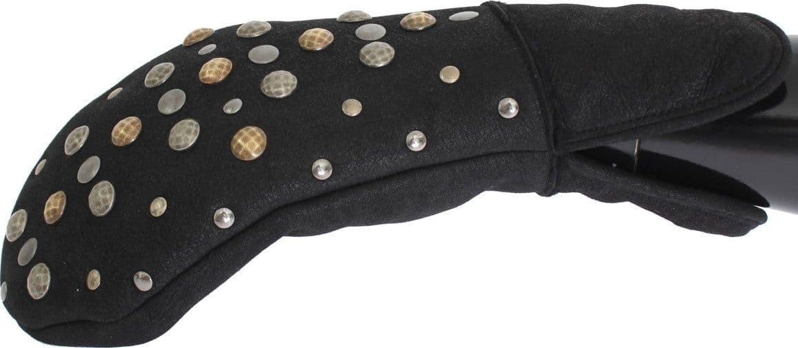 Gray Wool Shearling Studded Gloves - 2