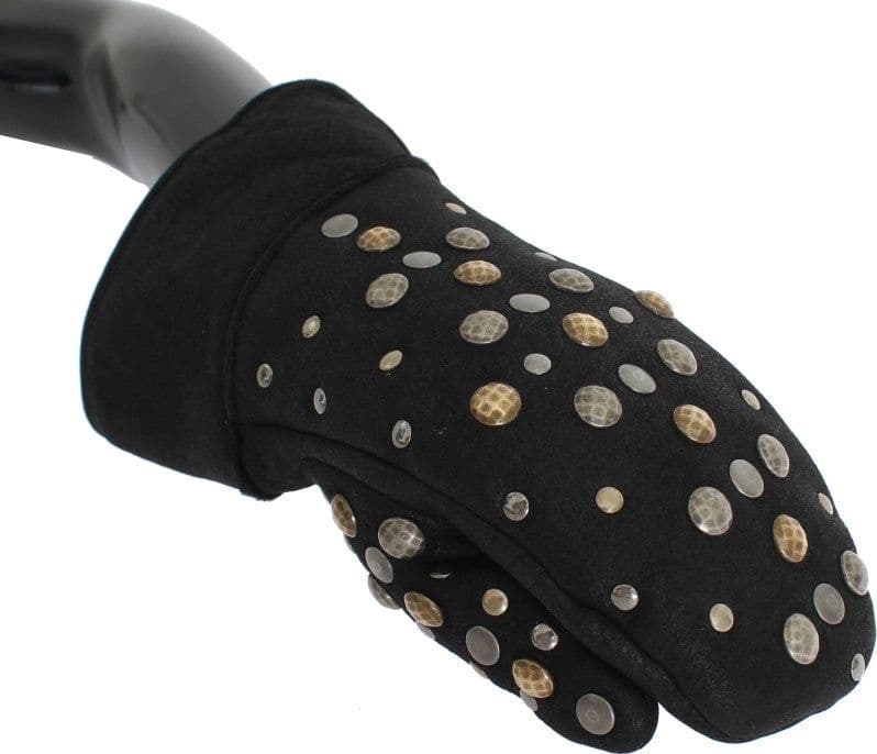 Gray Wool Shearling Studded Gloves - 3