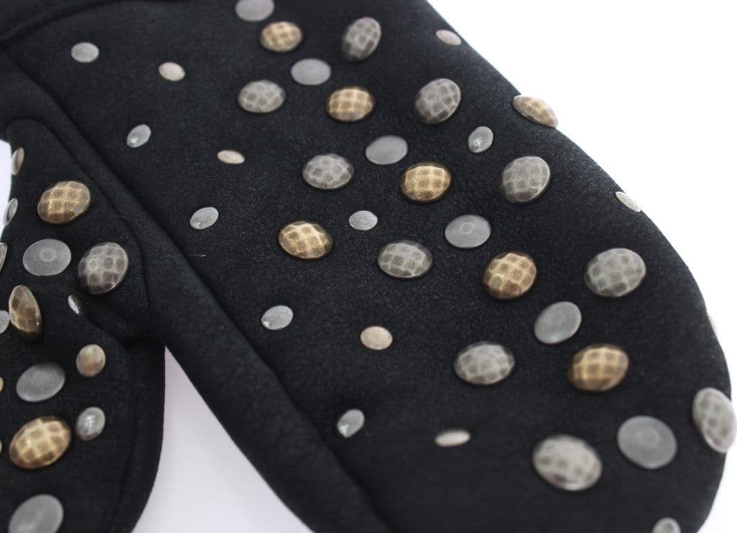 Gray Wool Shearling Studded Gloves - 6