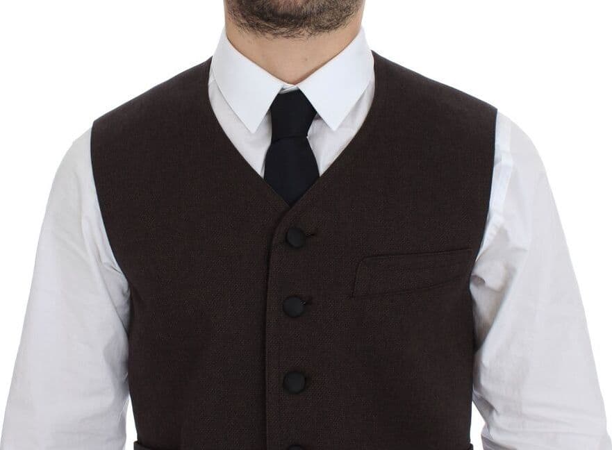 Brown Cotton Blend Dress Vest Gilet - 4