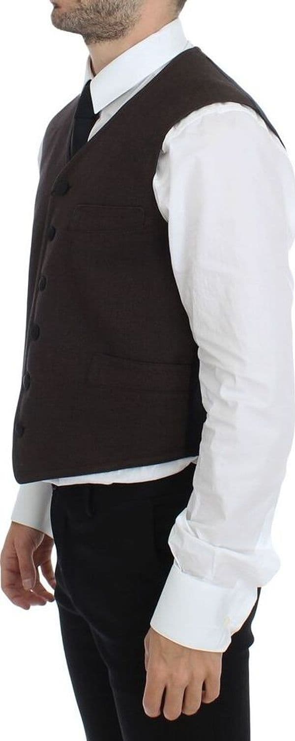 Brown Cotton Blend Dress Vest Gilet - 6