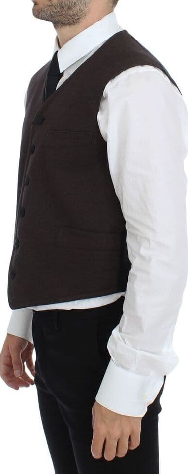 Brown Cotton Blend Dress Vest Gilet - 6