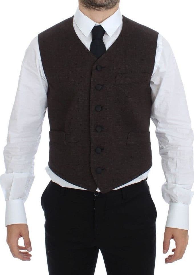 Brown Cotton Blend Dress Vest Gilet - 7