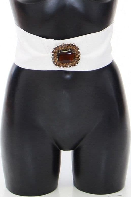 White Crystal Brass Wide Waist Runway Belt