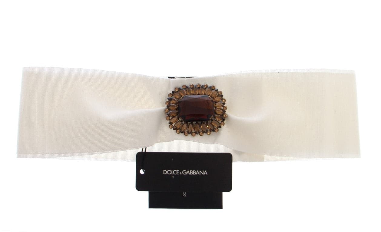 White Crystal Brass Wide Waist Runway Belt - 2
