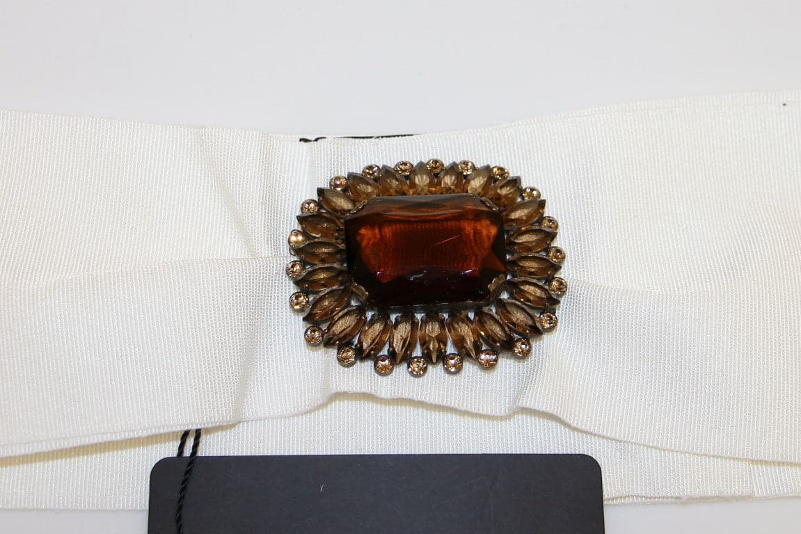White Crystal Brass Wide Waist Runway Belt - 3